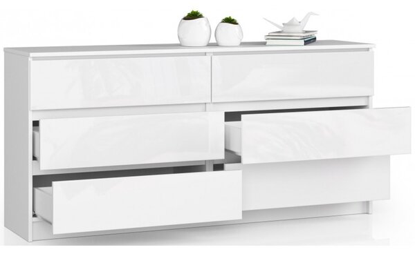 Komoda K160 6SZ biely lesk biela