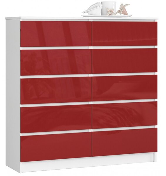 Komoda K120 10SZ červená lesk biela