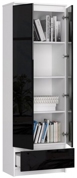 Regál R60 2D1SZ čierny lesk/biela