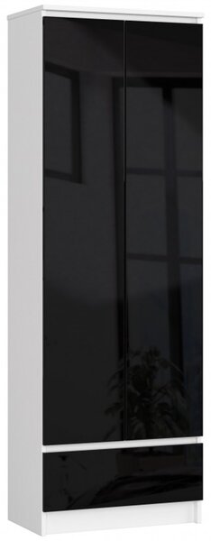 Regál R60 2D1SZ čierny lesk/biela