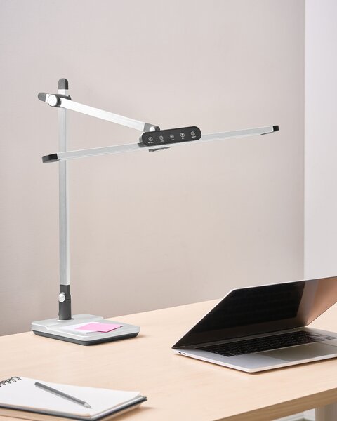 Stolná LED lampa strieborná syntetický materiál 3 režimy teploty svetla so stmievačom dotyková nastaviteľná kancelária