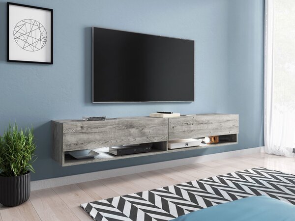 Kvalitný TV stolík Lebeno, dub ribbeck sivý + LED