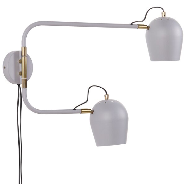 Nástenná lampa svetlosivá kovová 13 x 41 x 56 cm s 2 guľatými tienidlami nastaviteľná moderná industriálna obývačka spálňa