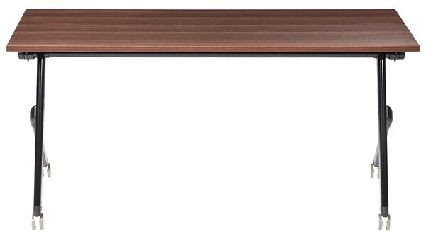 Skladací písací stôl tmavohnedá MFC stolová doska čierny kovový rám 160 x 60 cm prenosný stolík s kolieskami moderná kancelária