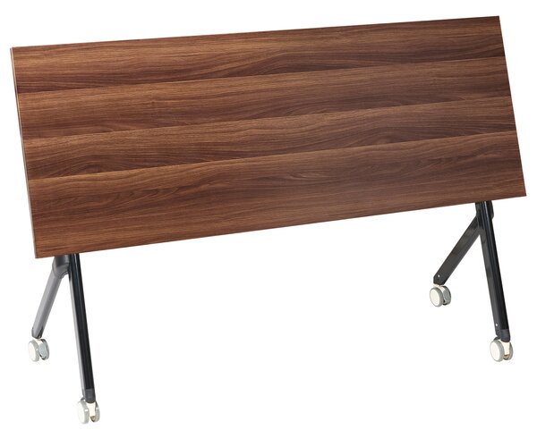 Skladací písací stôl tmavohnedá MFC stolová doska čierny kovový rám 160 x 60 cm prenosný stolík s kolieskami moderná kancelária