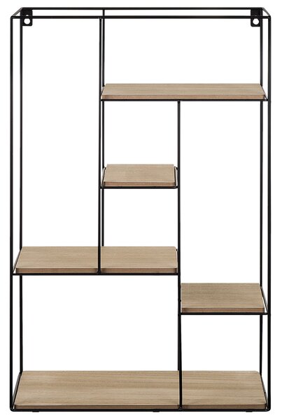 Nástenná polica svetlé drevo drôtený rám geometrické minimalistické otvorené police