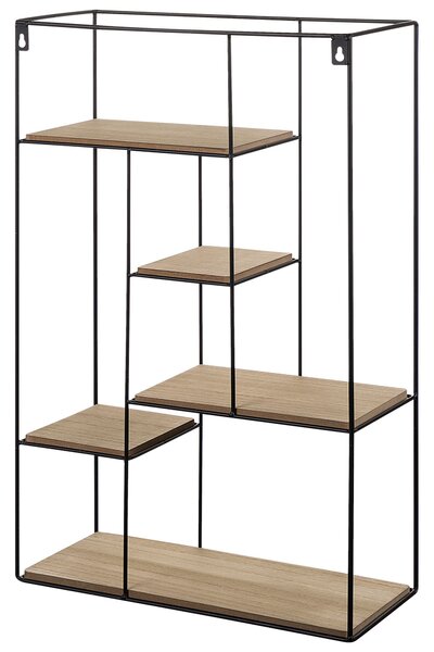 Nástenná polica svetlé drevo drôtený rám geometrické minimalistické otvorené police
