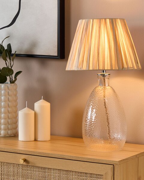 Stolná lampa priehľadný sklenený podstavec papierové prírodné tienidlo nočné stolné svietidlo