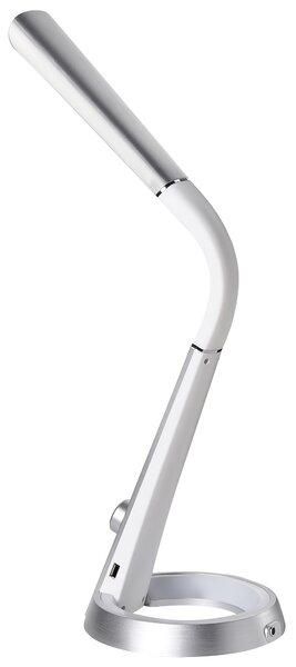 Stolná LED lampa strieborná syntetický materiál 3 režimy teploty svetla plynulý stmievač USB port nastaviteľné tienidlo moderná kancelária