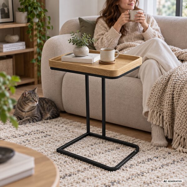 Ak furniture Odkládací stolek Hyggo 40 cm černý/dub přírodní