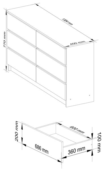 Komoda K140 6SZ biela