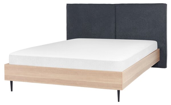 Posteľný rám tmavosivé čalúnenie dvojlôžko 160 x 200 cm čalúnené čelo MDF rám kovové nohy lamelový rošt moderný štýl spálňa
