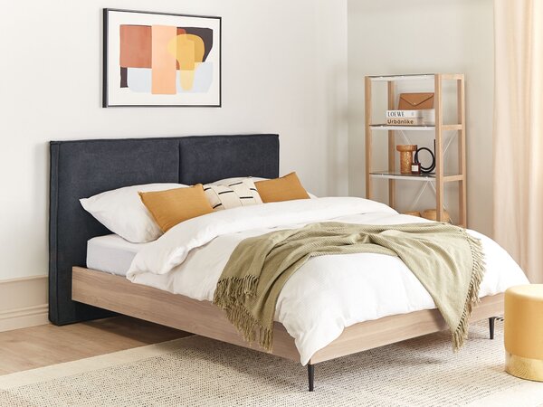 Posteľný rám tmavosivé čalúnenie dvojlôžko 160 x 200 cm čalúnené čelo MDF rám kovové nohy lamelový rošt moderný štýl spálňa