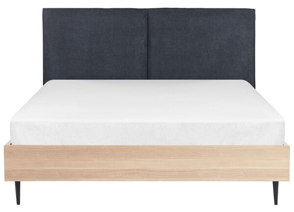 Posteľný rám tmavosivé čalúnenie dvojlôžko 160 x 200 cm čalúnené čelo MDF rám kovové nohy lamelový rošt moderný štýl spálňa