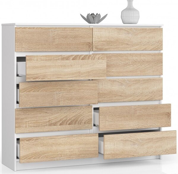 Komoda K140 10SZ biela / sonoma