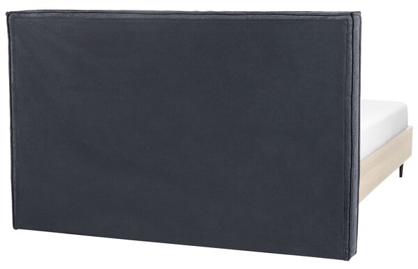 Posteľný rám tmavosivé čalúnenie dvojlôžko 160 x 200 cm čalúnené čelo MDF rám kovové nohy lamelový rošt moderný štýl spálňa