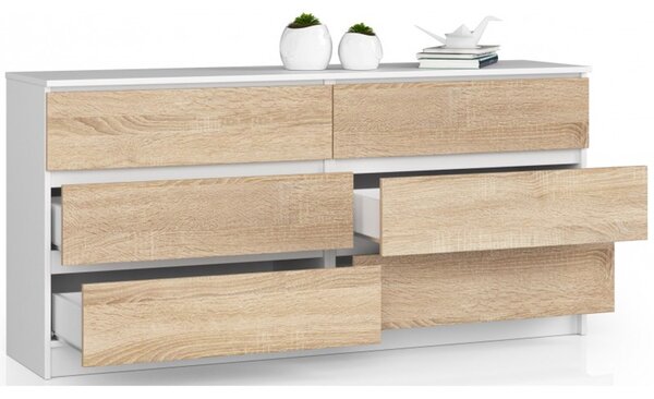 Komoda K160 6SZ biela / sonoma