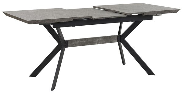 Rozkladací jedálenský stôl sivý betónový efekt 140/180 x 80 cm pre 6 osôb čierne kovové nohy kuchyňa v industriálnom štýle