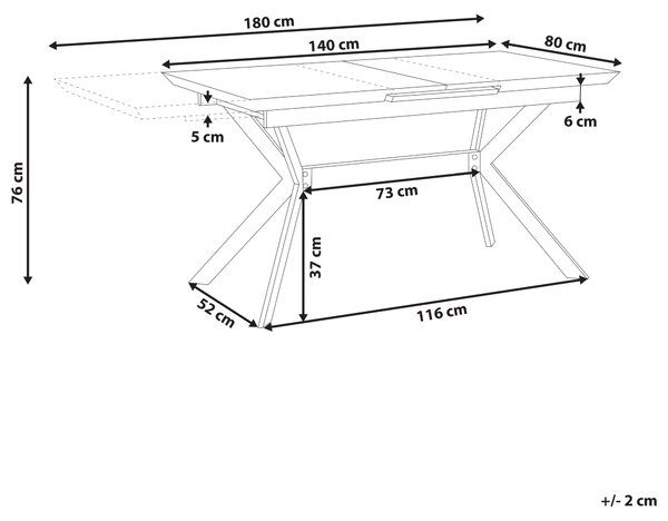 Rozkladací jedálenský stôl sivý betónový efekt 140/180 x 80 cm pre 6 osôb čierne kovové nohy kuchyňa v industriálnom štýle