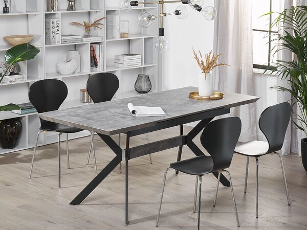 Rozkladací jedálenský stôl sivý betónový efekt 140/180 x 80 cm pre 6 osôb čierne kovové nohy kuchyňa v industriálnom štýle