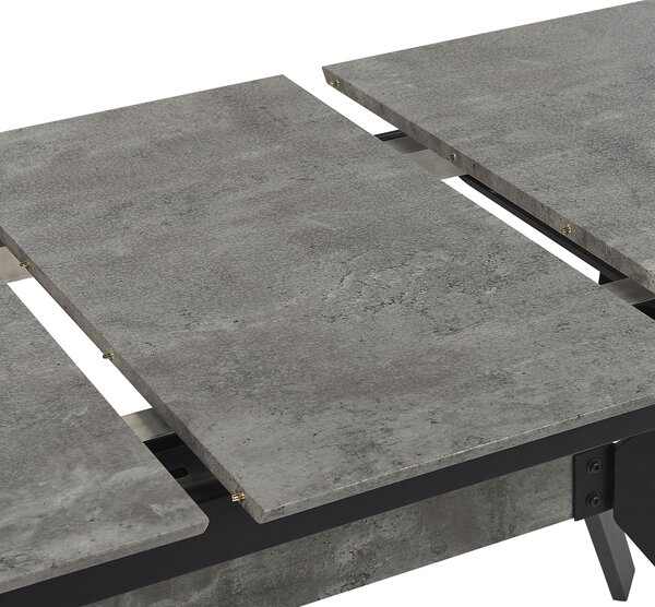 Rozkladací jedálenský stôl sivý betónový efekt 140/180 x 80 cm pre 6 osôb čierne kovové nohy kuchyňa v industriálnom štýle