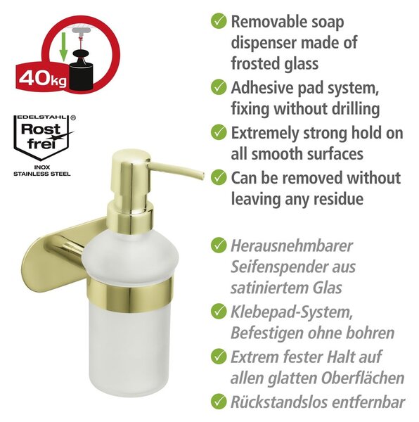 Samodržiaci dávkovač mydla z nerezovej ocele v zlatej farbe 0.2 l Orea Gold – Wenko