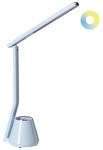 Stolná LED lampa svetlomodrá syntetický materiál 3 režimy teploty svetla so stmievačom a držiakom na perá nastaviteľné tienidlo kancelária