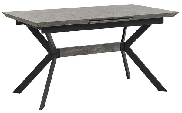 Rozkladací jedálenský stôl sivý betónový efekt 140/180 x 80 cm pre 6 osôb čierne kovové nohy kuchyňa v industriálnom štýle