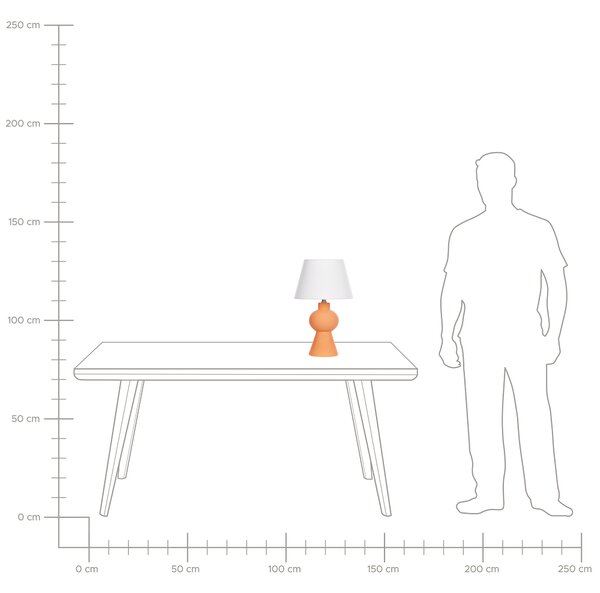 Stolná lampa oranžová keramický podstavec ľanové tienidlo v tvare bubna minimalistický dizajn