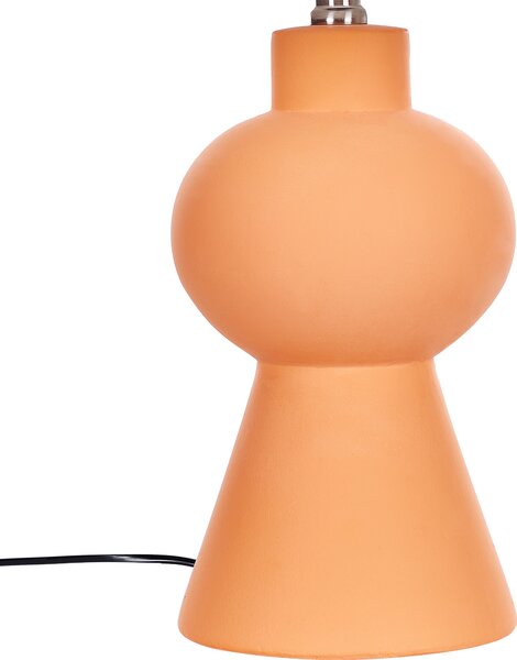 Stolná lampa oranžová keramický podstavec ľanové tienidlo v tvare bubna minimalistický dizajn