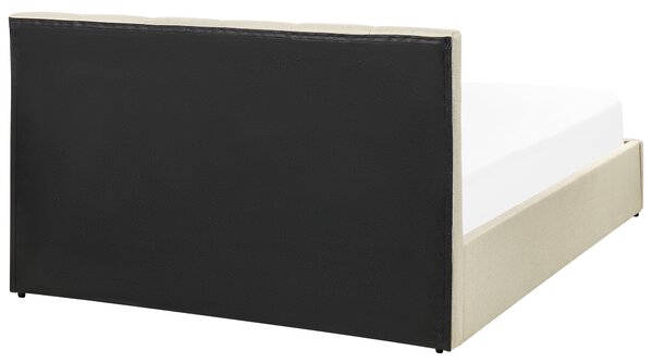 Posteľ béžová čalúnená 140 x 200 cm s úložným priestorom rám postele s roštom a čelom