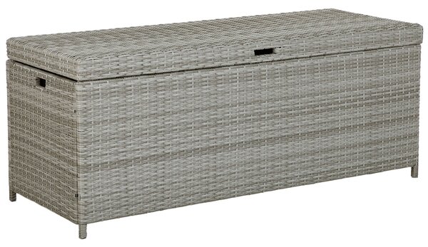 Vonkajší úložný box sivý umelý ratan 158 x 63 cm záhradný box na vankúše moderný štýl terasa záhrada