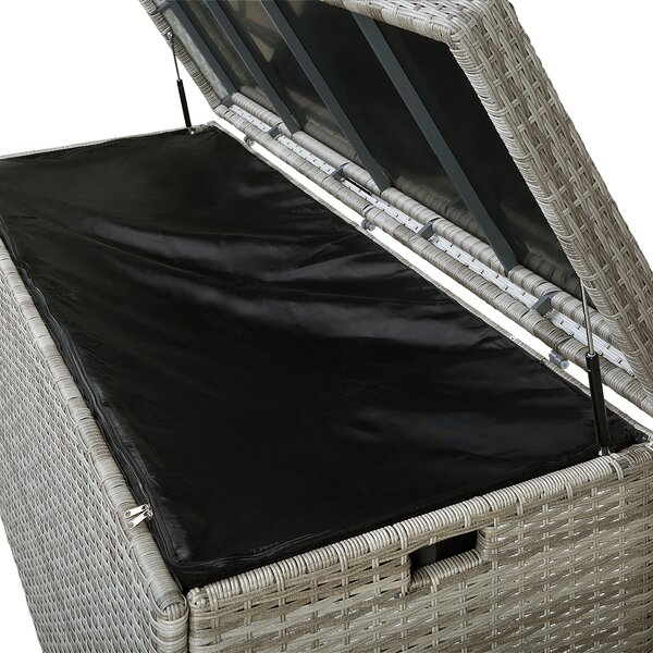 Vonkajší úložný box sivý umelý ratan 158 x 63 cm záhradný box na vankúše moderný štýl terasa záhrada