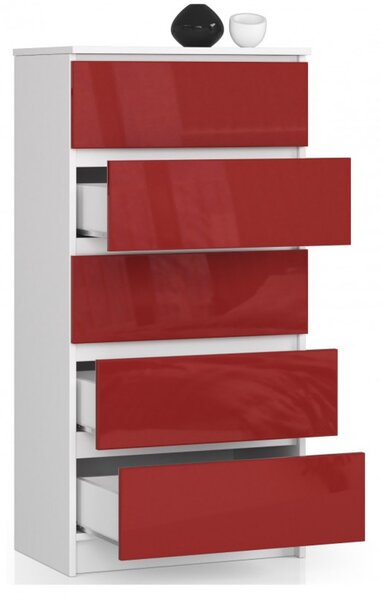 Komoda K60 5SZ červený lesk biela