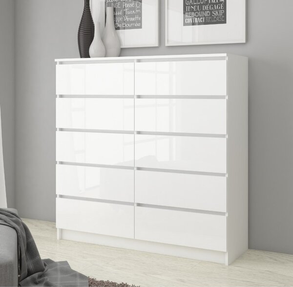 Komoda K120 10SZ biely lesk biela