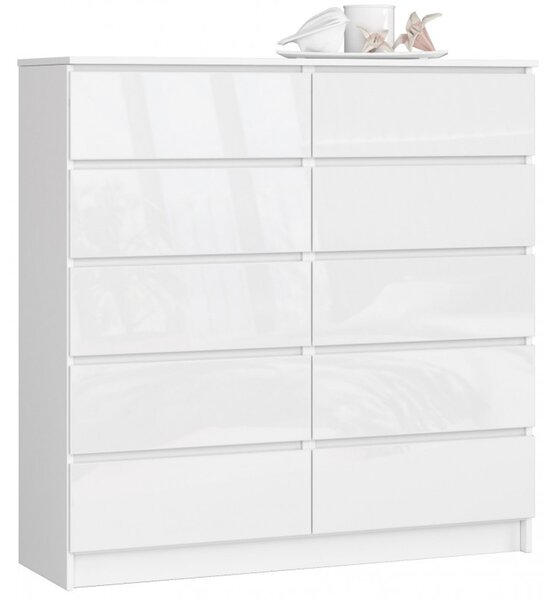 Komoda K120 10SZ biely lesk biela