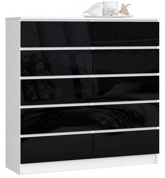 Komoda K120 10SZ čierny lesk biela