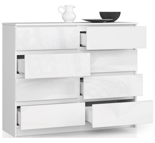 Komoda K120 8SZ biely lesk biela