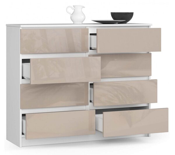 Komoda K120 8SZ cappuccino lesk biela