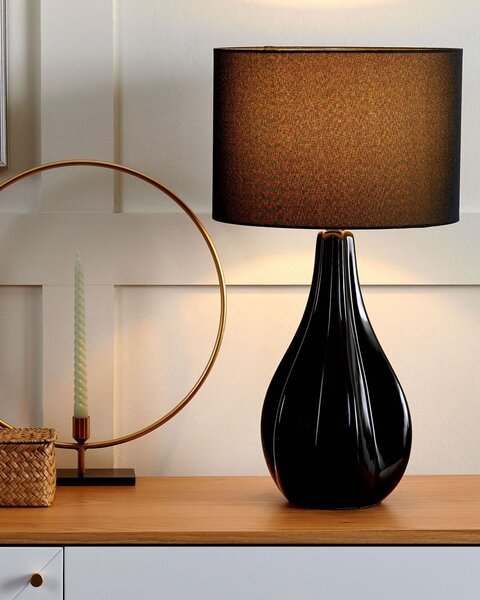 Stolná lampa čierna porcelán umelý hodváb okrúhle bubnové tienidlo 60 cm moderný glamour štýl obývačka spálňa