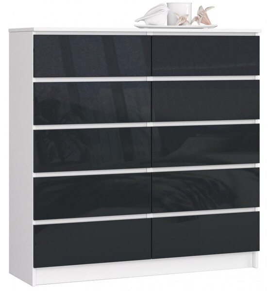 Komoda K120 10SZ grafit lesk biela