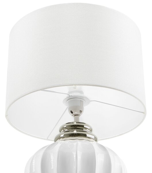 Stolná lampa krémová biela keramický podstavec okrúhle látkové tienidlo moderný štýl obývačka spálňa