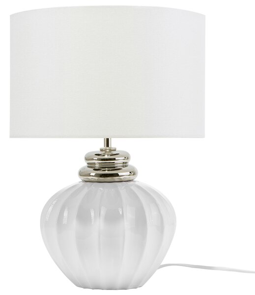 Stolná lampa krémová biela keramický podstavec okrúhle látkové tienidlo moderný štýl obývačka spálňa
