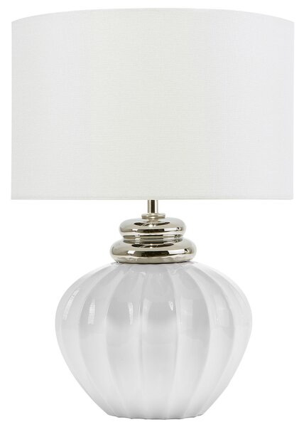 Stolná lampa krémová biela keramický podstavec okrúhle látkové tienidlo moderný štýl obývačka spálňa
