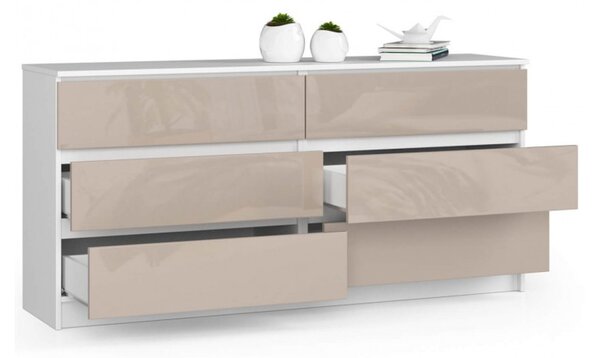 Komoda K160 6SZ cappuccino lesk biela