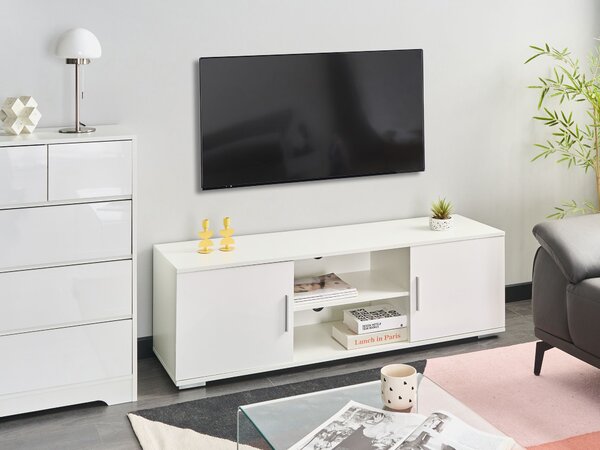 TV stolík biely MDF moderná skrinka pod televízor otvor na káble obývacia izba