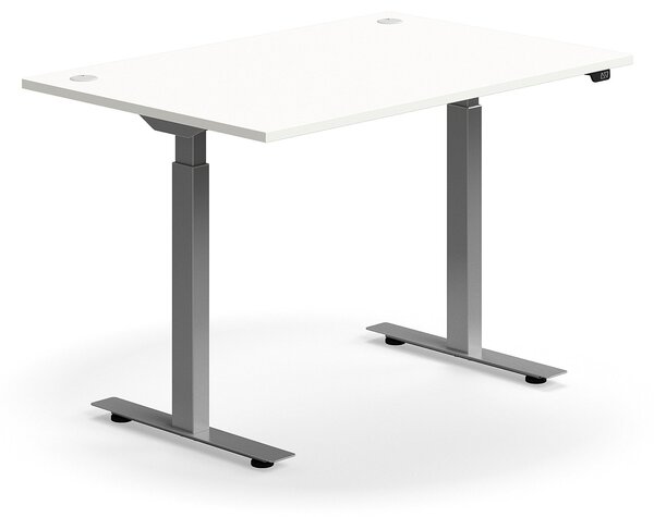 Výškovo nastaviteľný stôl FLEXUS, rovný, 1200x800 mm, strieborný rám, biela