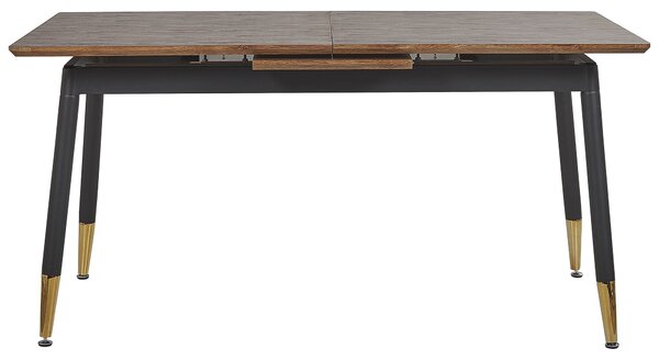 Rozkladací jedálenský stôl tmavé drevo čierna zlatá MDF kov 160/200 x 90 cm obdĺžnikový tvar pre 6 osôb moderný štýl kuchyňa jedáleň