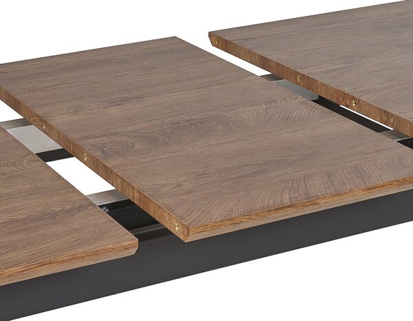 Rozkladací jedálenský stôl tmavé drevo čierna zlatá MDF kov 160/200 x 90 cm obdĺžnikový tvar pre 6 osôb moderný štýl kuchyňa jedáleň