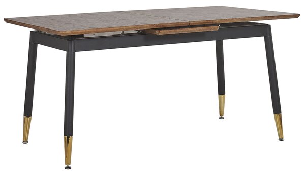 Rozkladací jedálenský stôl tmavé drevo čierna zlatá MDF kov 160/200 x 90 cm obdĺžnikový tvar pre 6 osôb moderný štýl kuchyňa jedáleň